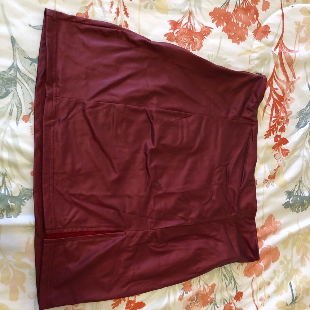 SHEIN maroon leather mini skirt with slit